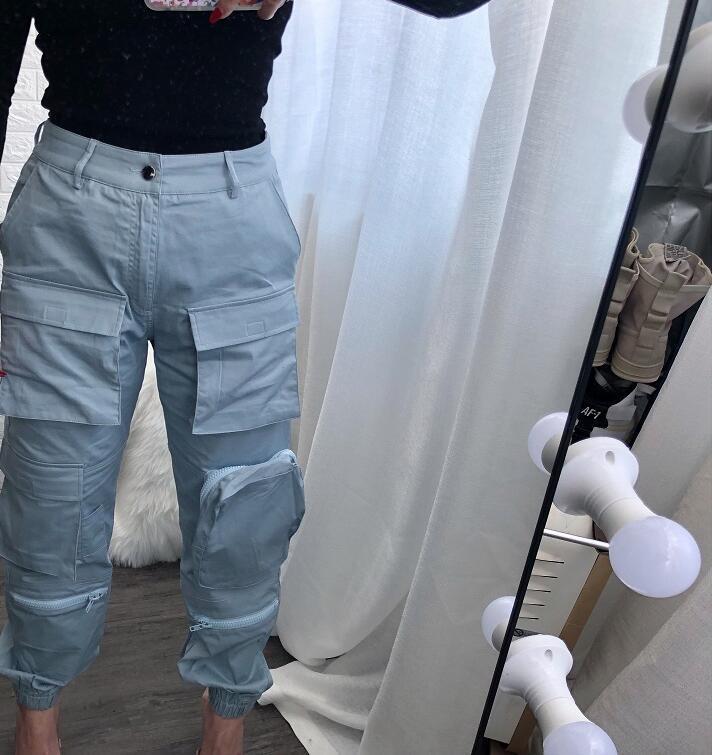 3 Colors Streetwear Multi Pockets Cargo Pants Women Harem Trousers Casual Joggers Female High Waist Loose Slacks Femme Pantalon 201106