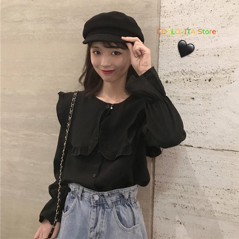 Spring Autumn Japanese Women Long Sleeve Blouse Ctue Doll Collar Ruffle Flared Kawaii Soft Sister Loose Wild Student Shirt Tops, Blue
Spring Autumn Japanese Women Long Sleeve Blouse Ctue Doll Collar Ruffle Flared Kawaii Soft Sister Loose Wild Student Shirt Tops, Blue