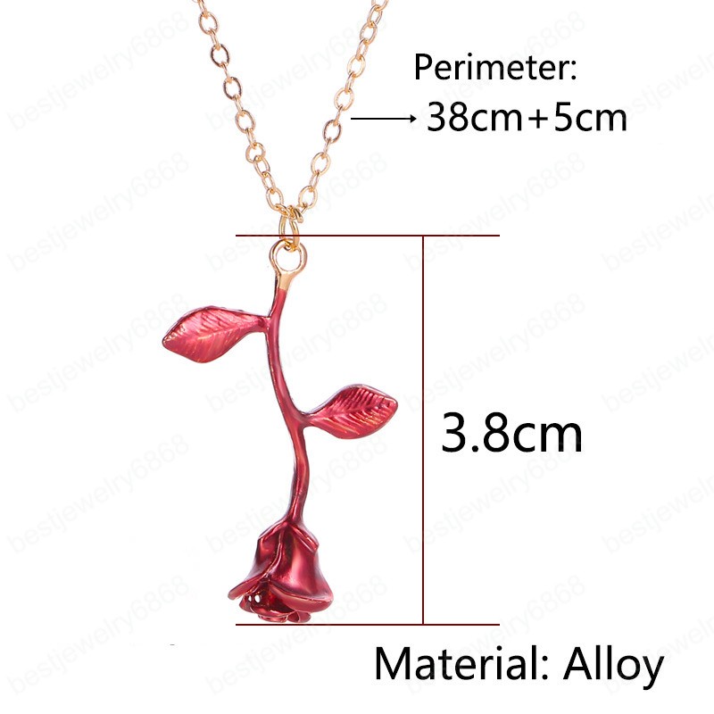3D Red Rose Necklace Flower Pendant Vintage Charm Necklaces Statement Party Jewelry for Women Girls Valentine's Day Gift