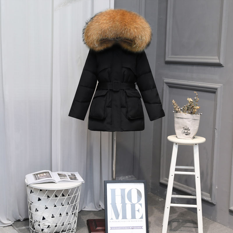 Janveny Large Natural Raccoon Fur Hooded New Women's Winter Down Jacket Female Parkas Short Duck Feather Puffer Coat 201019