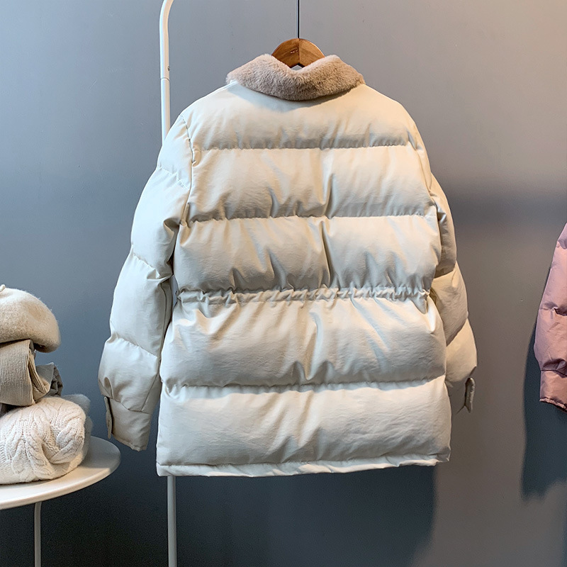 Warm Winter Down Jacket Women Fashion Cotton Padded Faux Fur Collar Parka Harajuku Overcoat Women Solid Female Outwear 201019