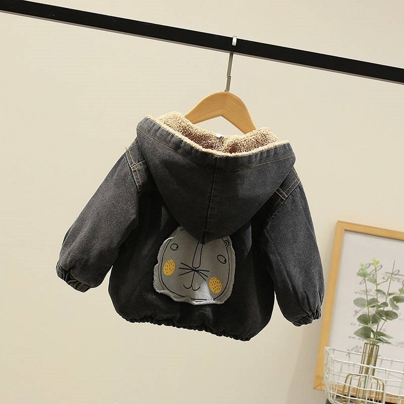 Baby Ocean Denim Jacket Winter New Children's Clothing Korean Boys Casual Denim Jacket Baby Plus Velvet Ambswool Coats 2-6Y 201126