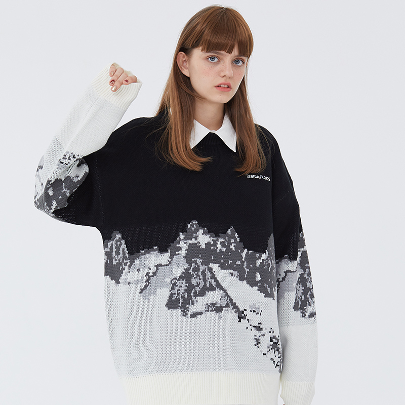 Snow Mountain Knitted Sweater WINTER Hip Hop Harajuku Vintage Streetwear Mens Casual Fashion Couple Pullover Sweaters 201203