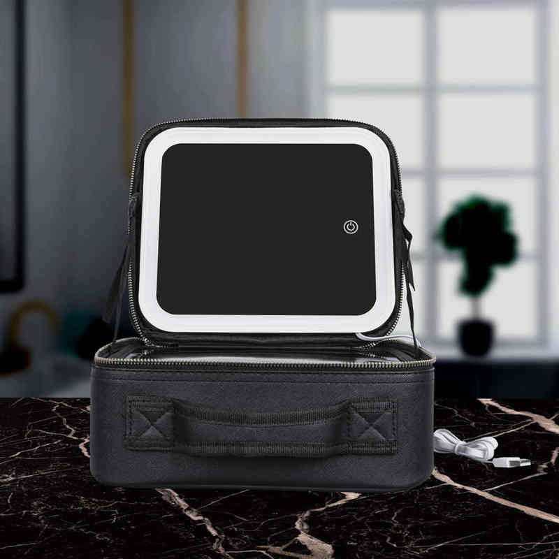 NXY cosmetic bags New travel makeup bag & cases eva vanity case with led 3 lights mirror 220118