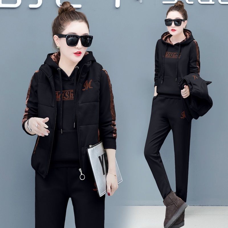 Fashion women suit women's tracksuits casual set with a hood fleece sweatshirt three pieces set 201028