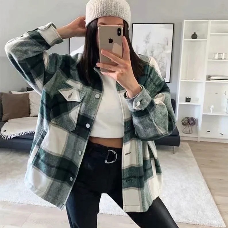 New Loose Cloth Grid Coat Female Sd9728 More European and American Wind Fund of 2021 Spring Lapel Shirt 1389, Khaki
New Loose Cloth Grid Coat Female Sd9728 More European and American Wind Fund of 2021 Spring Lapel Shirt 1389, Khaki