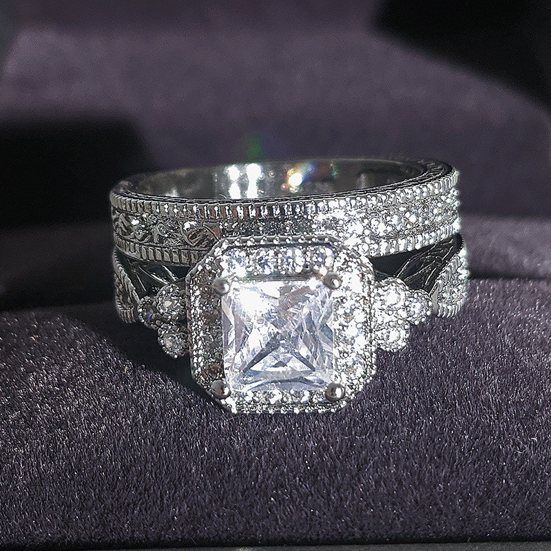 Sterg Sier Princess Cut White Topaz CZ Dia Eternity Wedding Ring Set for Women Bridal 2024 Gift dh910320090