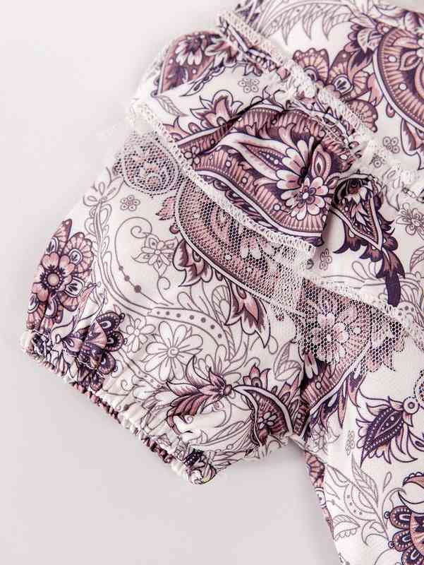Baby Paisley Print Ruffle Trim Puff Sleeve Smock Dress & Hat SHE