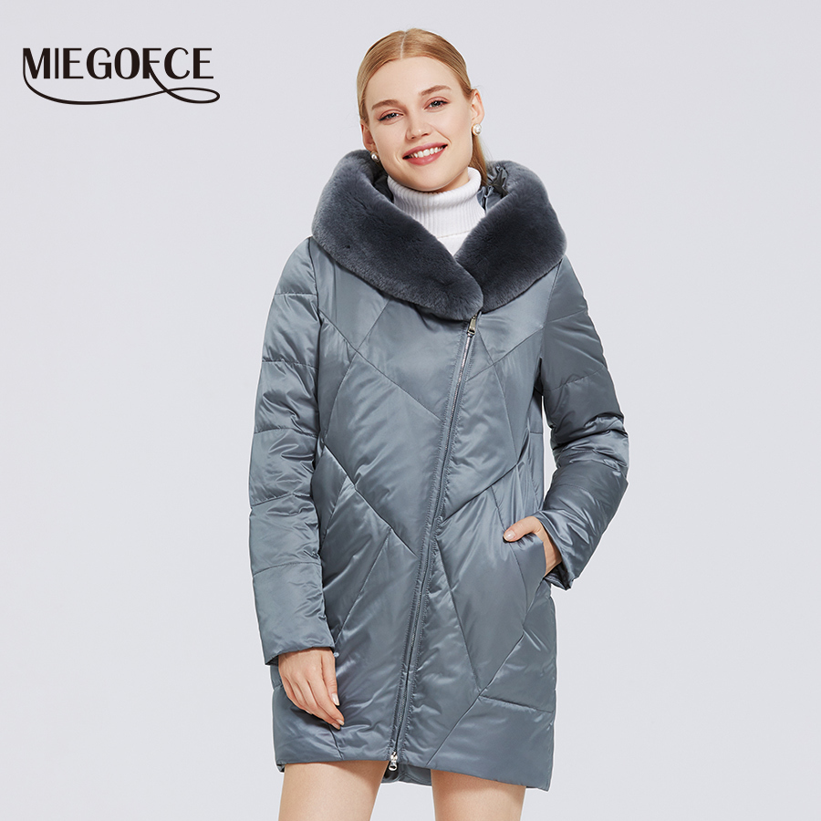 MIEGOFCE Winter New Women's Cotton Coat With Stylish Fur Collar Rex Rabbit Long Jacket Winter Women Parkas Windproof Jacket 200928