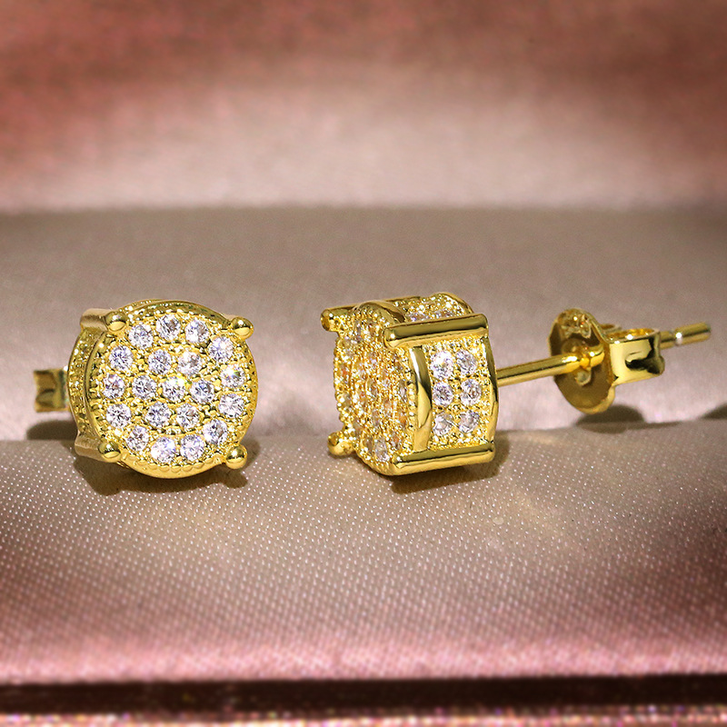 Hip Hop Men Women 925 Sterling Silver Stud Earrings White Zircon Roce Earrings 18k Gold Plated Jewelry Whole8225500