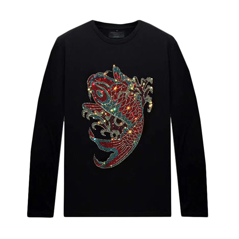 Mens Rhinestone T-shirt Crew Neck Long Sleeves Tops Streetwear Slim Fit Tee Bottoming Shirts for Autumn, 142
Mens Rhinestone T-shirt Crew Neck Long Sleeves Tops Streetwear Slim Fit Tee Bottoming Shirts for Autumn, 142