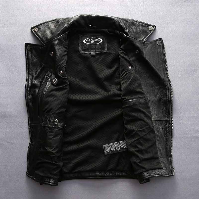 HA-102 Super Quality Mens Cool Rider Cow Leather Waistcoat Genuine Cowhide Motorcycle Stylish Vest 201128
