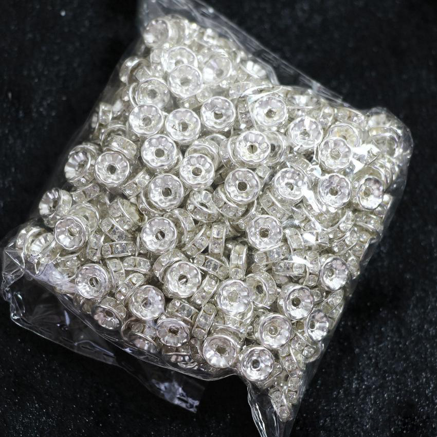 500pcs/lot Metal Alloy 18K Gold Silver Color Crystal Rhinestone Rondelle Loose Beads Spacer for DIY Jewelry Making Wholesale Price