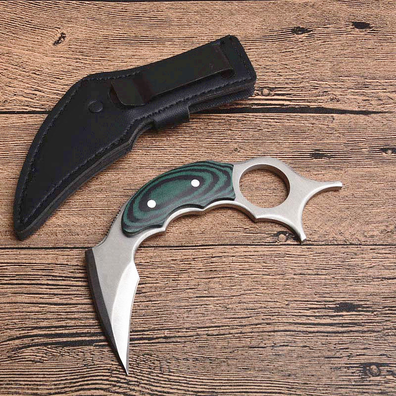 New Karambit Knife 440C Satin Blade Full Tang Micarta Handle Fixed Blade Claw Tactical Knives With Leather Sheath