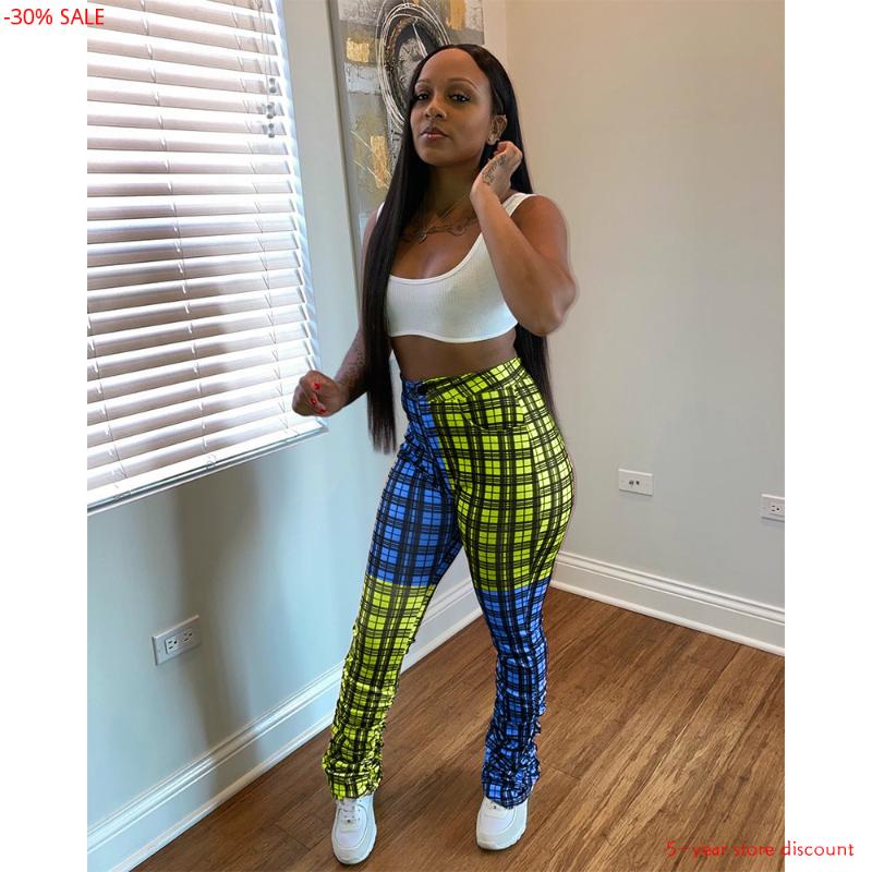Fall 2020 Fashion Women Stacked Pants Sweatpants High Waist with Pockets Casual Trousers Camouflage Plaid Printed, Green 
Fall 2020 Fashion Women Stacked Pants Sweatpants High Waist with Pockets Casual Trousers Camouflage Plaid Printed, Green