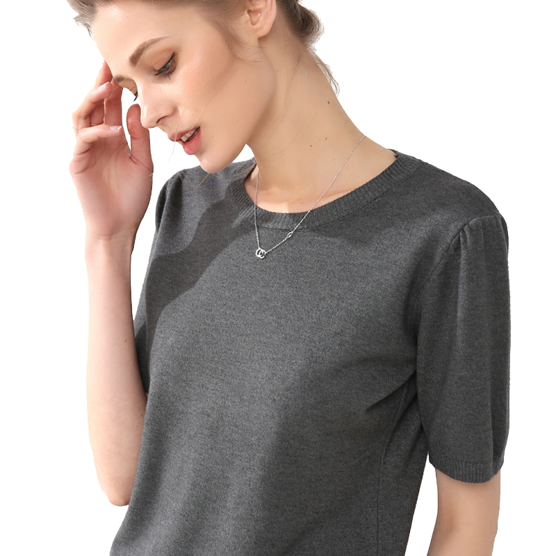 spring and autumn women's large solid wool cashmere sweater short sleeve round-neck sweaters knit sweater computer oversize 201023