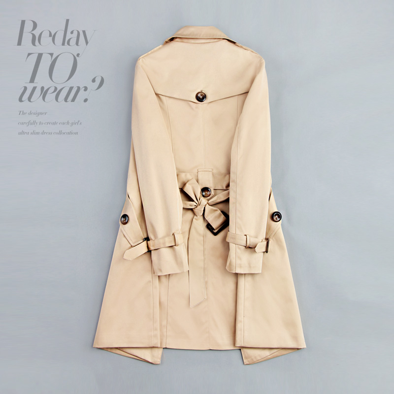 2019 New Fashion Double Breasted Mid-long Trench Coat Women Khaki Slim Belt Cloak Mujer Windbreaker Female Abrigos Brazil T200319