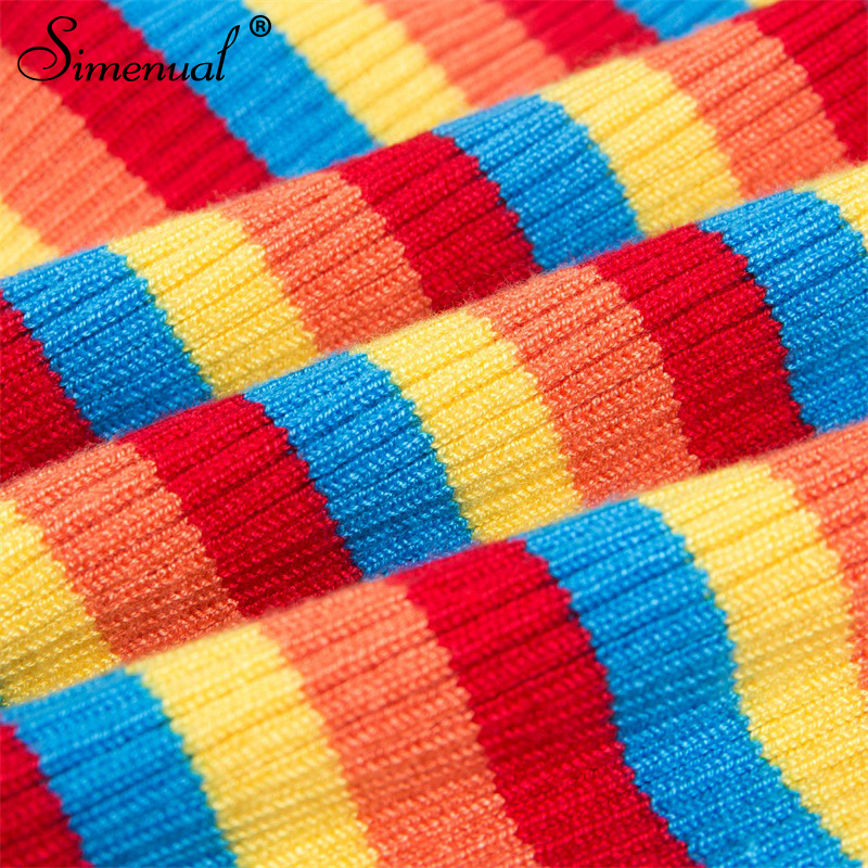 Simenual Rainbow stripes sweater jumper knitwear fashion slim sexy women's turtlenecks sweaters and pullovers colorful pull T200319