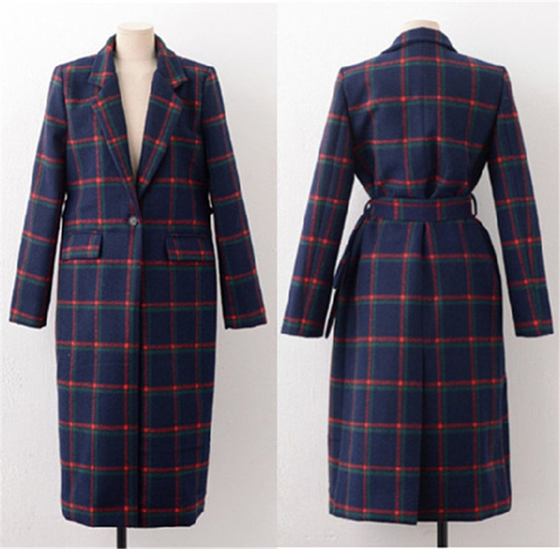 High Quality Winter Wool Blends Coat Belt Female Long Houndstooth Over The Knee Woolen Overcoat paszcz damski manteau femme 201223