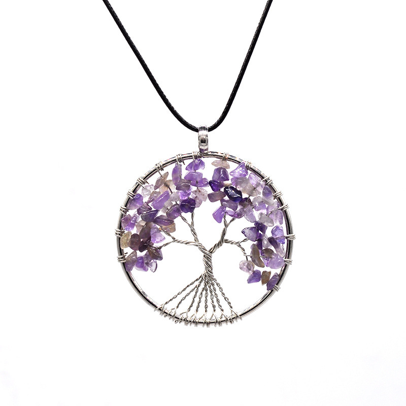 Women Necklace of Natural Stones Gravel Crystal Life Tree Long Pendant silver fashion jewelry Necklaces Handmade for Women Gift Party