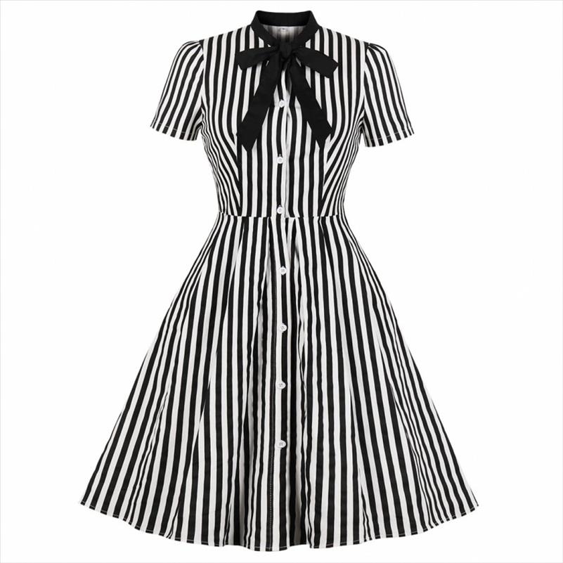 Summer Cotton Striped Print Midi Dress Casual Cute Women Short Sleeves Bowknot Shirt Dresses Evening Party Office Swing Vestidos, Black;gray
Summer Cotton Striped Print Midi Dress Casual Cute Women Short Sleeves Bowknot Shirt Dresses Evening Party Office Swing Vestidos, Black;gray