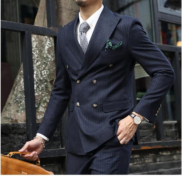 Wedding Suits For Men Groom High Quality Business Casual Tuxedos Design Navy Blue Stripe Suit 2 Piece Jacket+Pants, Custom made
Wedding Suits For Men Groom High Quality Business Casual Tuxedos Design Navy Blue Stripe Suit 2 Piece Jacket+Pants, Custom made