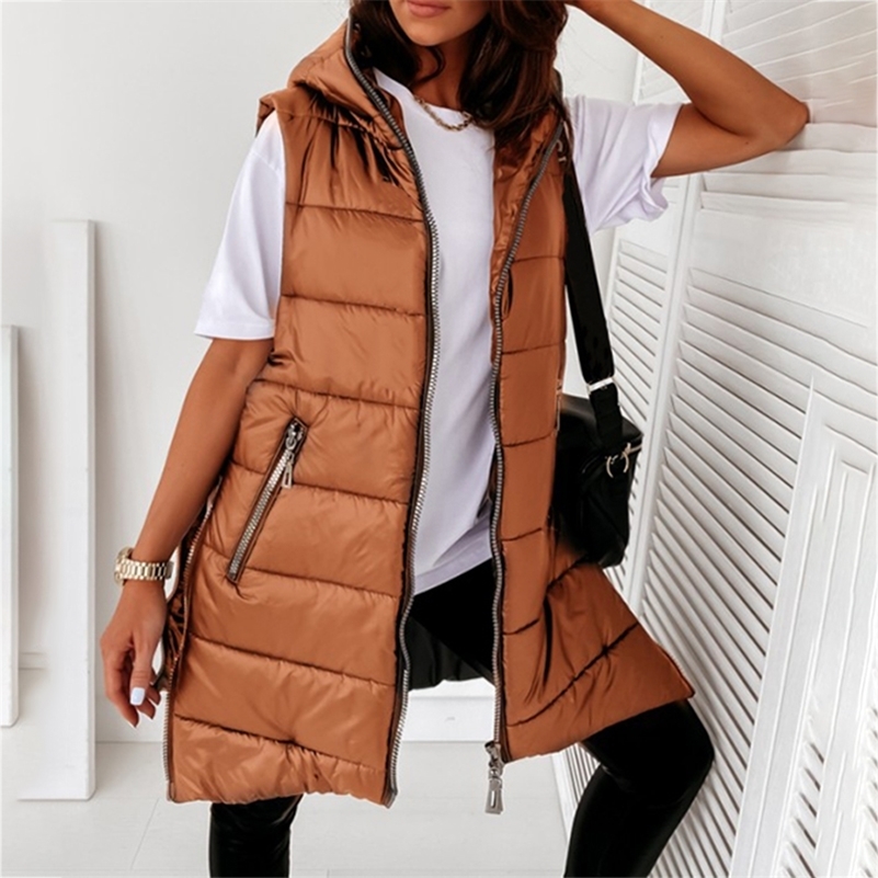 New Spring Autumn Jacket Woman Outwear Coat Hooded Jackets Female Fashion Medium Length Parka Sleeveless Lightweight Clothing 201211
