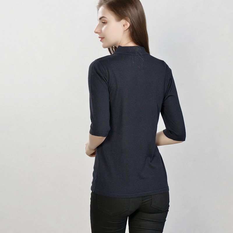 SuyaDreamWomen Pullovers 85%Real Silk 15%Cashmere Half Sleeved Sweaters For Women FALL Winter Bottoming Knitwear Navy 201222