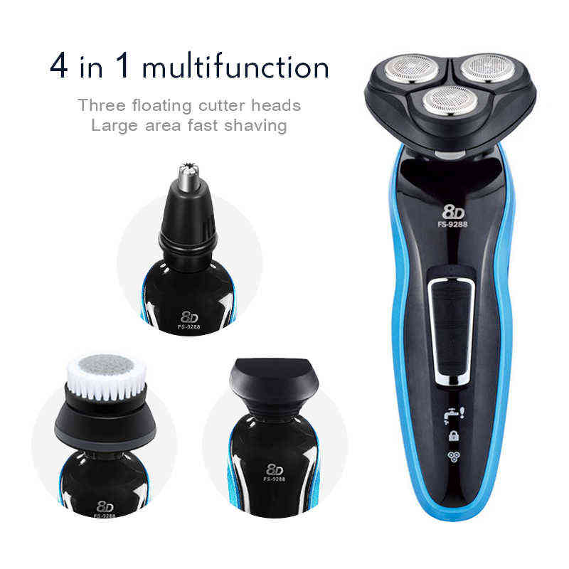 3D Floating Electric Razor Shaving Machine LCD Display Rechargeable Washable Beard Hair Shaver for Men FS-9288 4 In 1 Razor 45G 220112