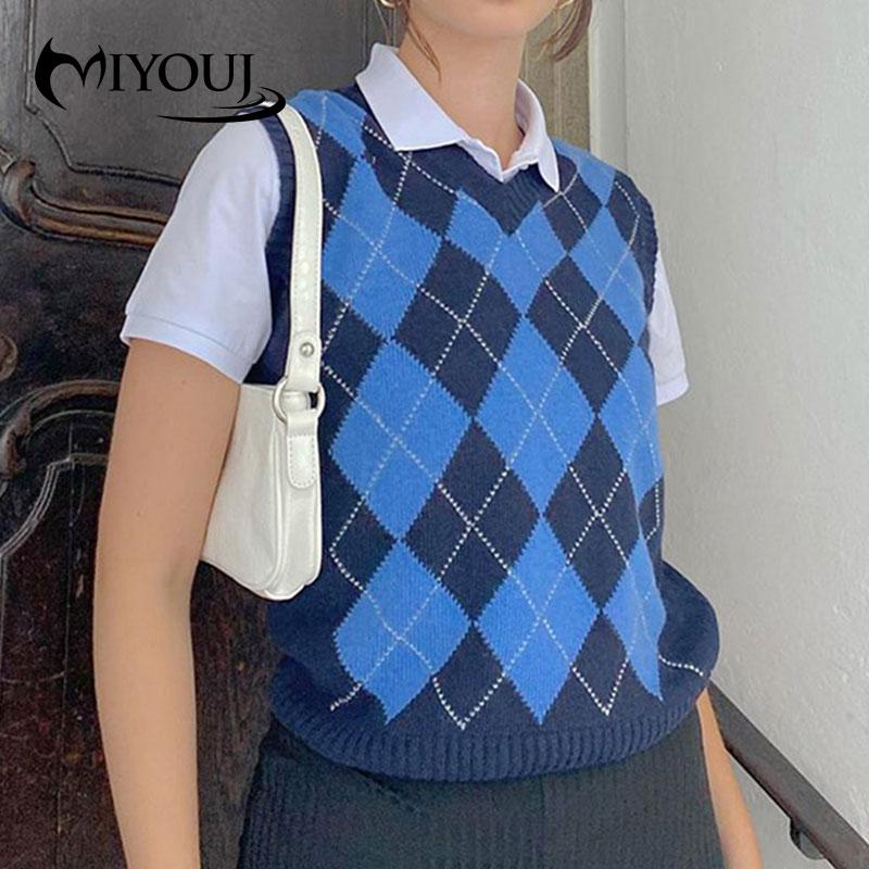 MIYOUJ Argyle Blue Color Vest Y2K Style Casual Pullover 2020 Autumn Winter Streetwear Women Sweaters, 01
MIYOUJ Argyle Blue Color Vest Y2K Style Casual Pullover 2020 Autumn Winter Streetwear Women Sweaters, 01