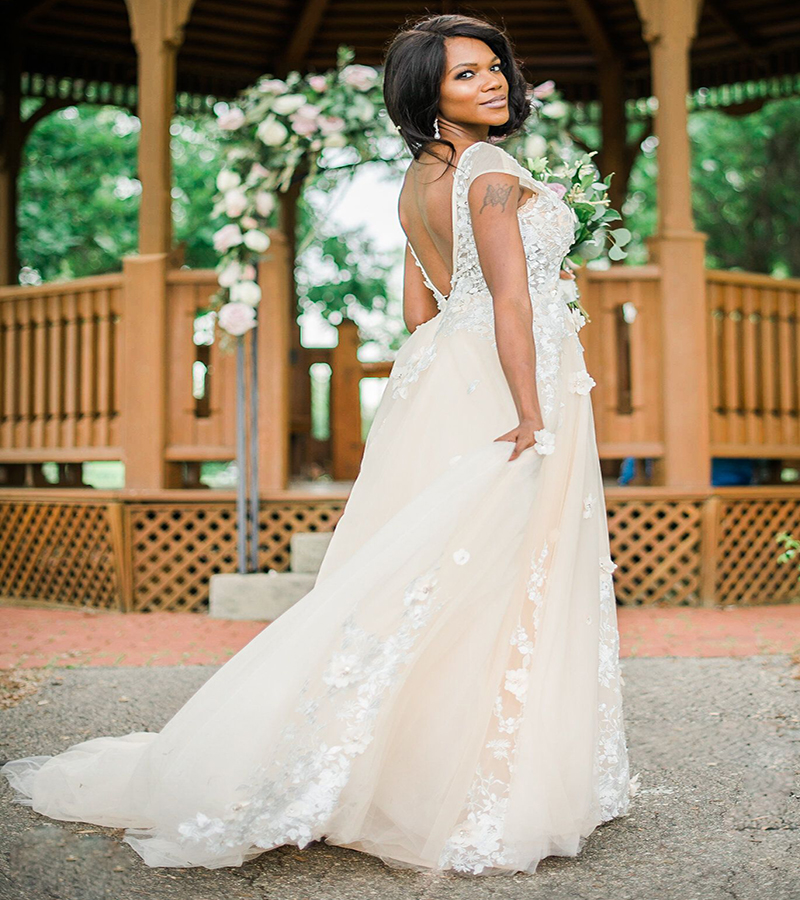 Elegant Champagne Bohemian Wedding Dress Hippies 2022 Scoop Neck A Line Summer Beach Wedding Dresses With Flower Lace Sexy Tulle African Bridal Gowns 