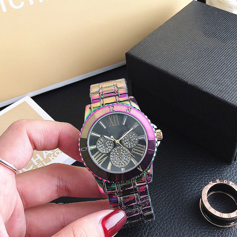 Fashion design Brand Watches women Girl 3 Dials colorful style Metal steel band Quartz Wrist Watch M95, Gold 
Fashion design Brand Watches women Girl 3 Dials colorful style Metal steel band Quartz Wrist Watch M95, Gold