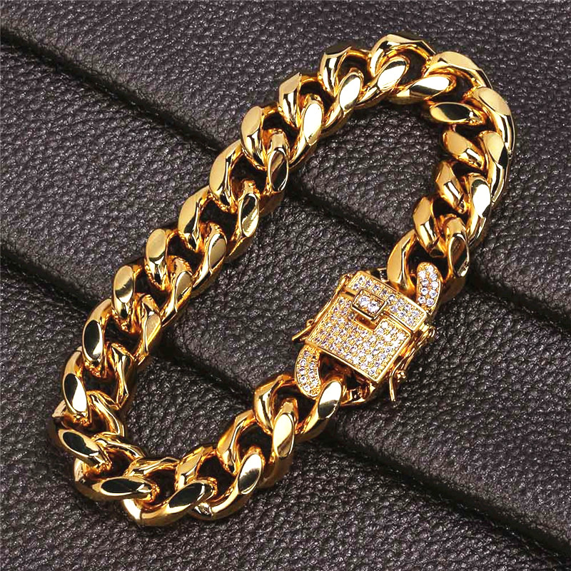 classic gold bracelet designer cuban link chain mens bracelet Silver Bracelets Jewelry 12mm Copper White AAA Cubic Zirconia Charm