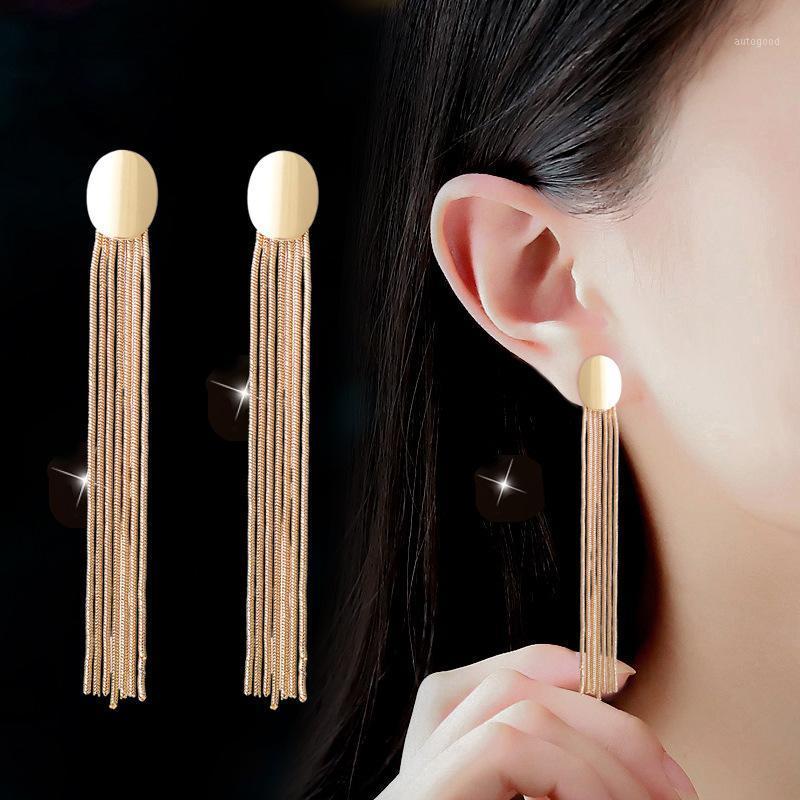 Stud Korean Style Long Tassel Earrings Alloy Personality Shiny Fashion Jewelry For Women 20211