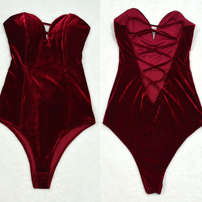Casual Woman Sleeveless Strapless Velvet Bodysuit Sesy Backless V Neck Bodycon Jumpsuit Fashion Body Tops Clothes Women Suit T200323