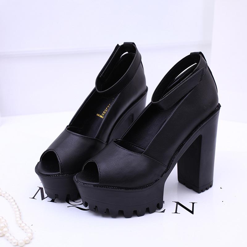Low toe ankle strap with high heels Sexy summer fish mouth sandals Thick with large size women's low to help high heels, Black
Low toe ankle strap with high heels Sexy summer fish mouth sandals Thick with large size women's low to help high heels, Black