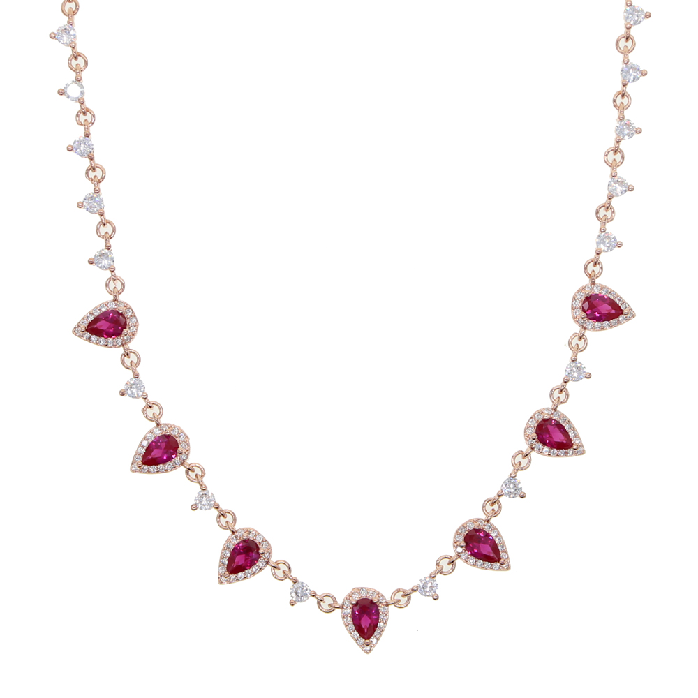Rose Gold Color Party Women red tear cz Pendant Necklace Fashion Female Choker Necklaces Jewelry Simple Ladies Jewelry Christmas Gifts