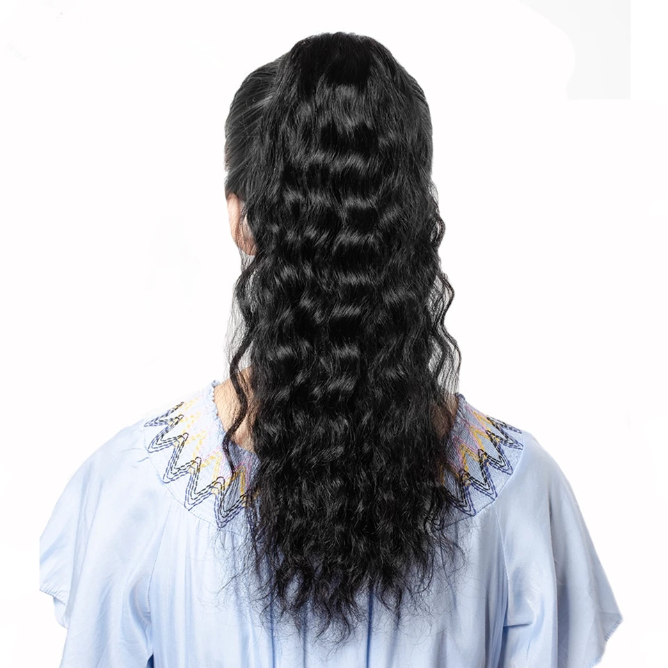 DIVAS Deep wave Drawstring Ponytail Human Hair Brazilian Afro Clip In Extensions For Black Women Remy Natural Color Pony Tail 120g