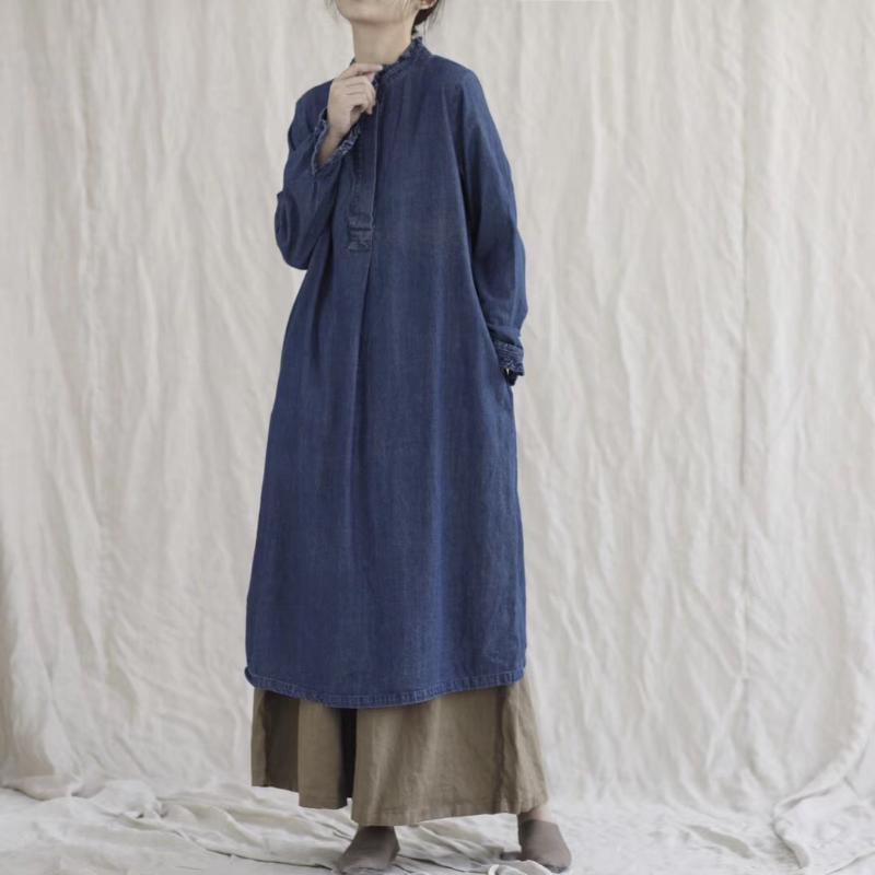 Johnature Women Vintage Denim Dresses Stand Long Sleeve 2020 Autumn New Button Loose Female Clothes Korean Style Blue Dresses, Denim blue
Johnature Women Vintage Denim Dresses Stand Long Sleeve 2020 Autumn New Button Loose Female Clothes Korean Style Blue Dresses, Denim blue