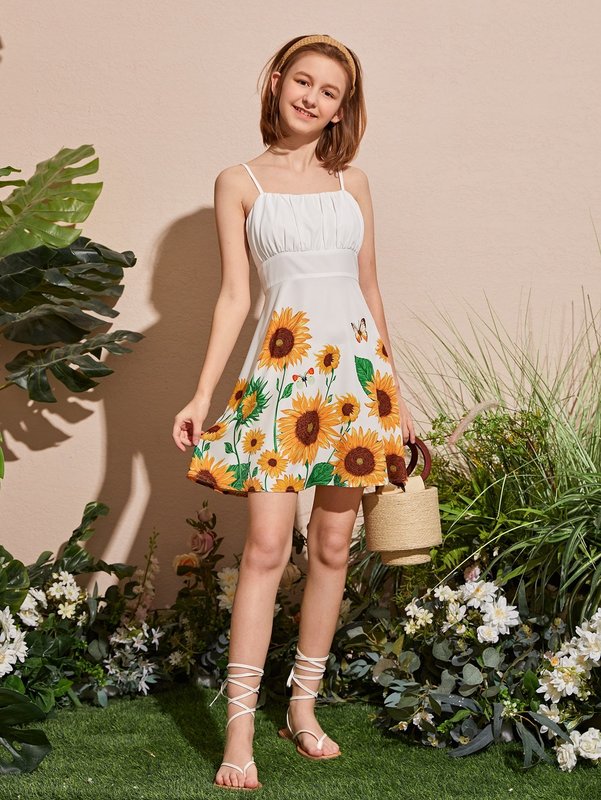 Teen Girls Sunflower Print Cami Dress SHE