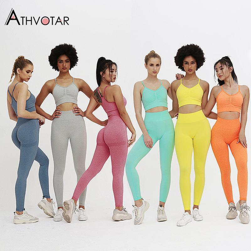 Solid Tracksuit Set Women High Stretchy Seamless Two Piece Sets Women Gym Sports Bra and Leggings outfits for women 201104