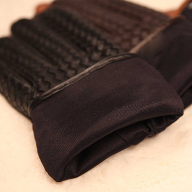 Gloves Fashion for Men New Highend Weave Genuine LeatherSolid Wrist Sheepskin Glove Man Winter Warmth Driving15193242