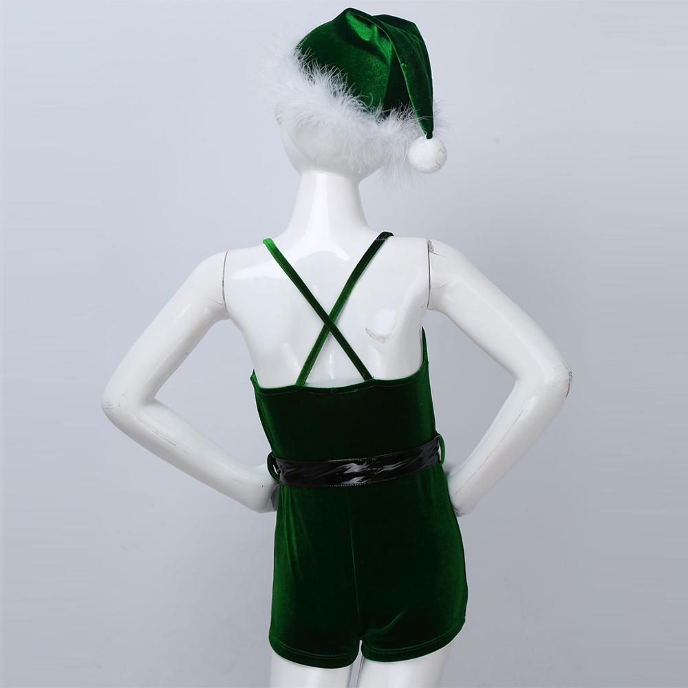 Christmas Clothes Kids Girls Santas Helper Dance Costume Velvet Leotard Jumpsuit Dance Biketard With Hat Christmas Party OutfitsX1019