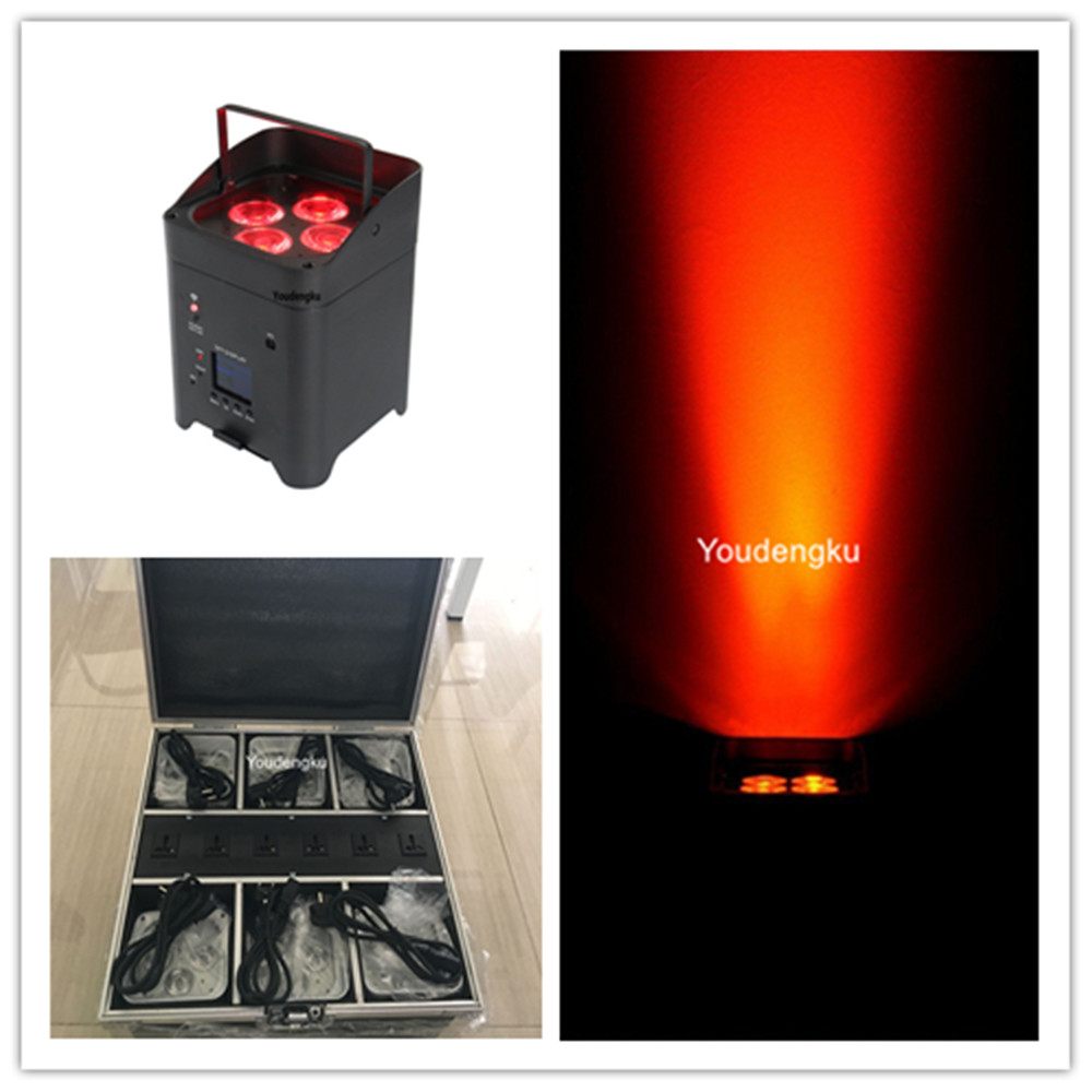 6 unit road case RGBWA UV rechargeable battery led par can light 4*12W wireless DMX led up lights wifi wireless led par can light