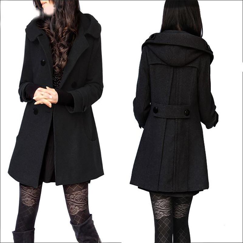 Womens Wool Blends Winter Women Long Coats 2021 Hooded Cashmere Woolen Cotton And Jackets Casual Slim Plus Siz