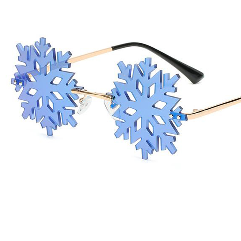 Fashion Christmas Snowflake Sunglasses Women Men Framless Green Mirror Shades Clear Lens Festival Glasses Gafas UV400