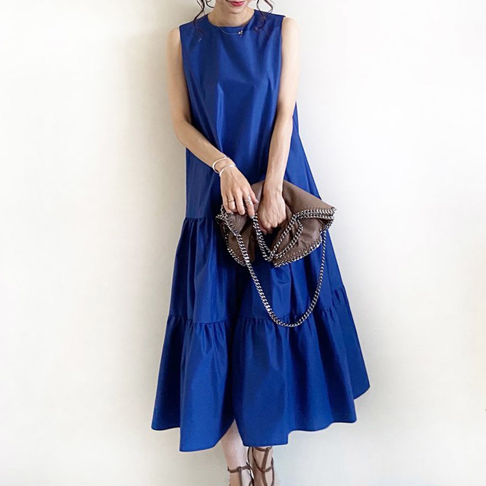 2021 New Loose Blue Sleeveless Women Dress Summer Style Fashion Pleated Long Maxi Dresses a Line Pullover Office KYYW
2021 New Loose Blue Sleeveless Women Dress Summer Style Fashion Pleated Long Maxi Dresses a Line Pullover Office KYYW
