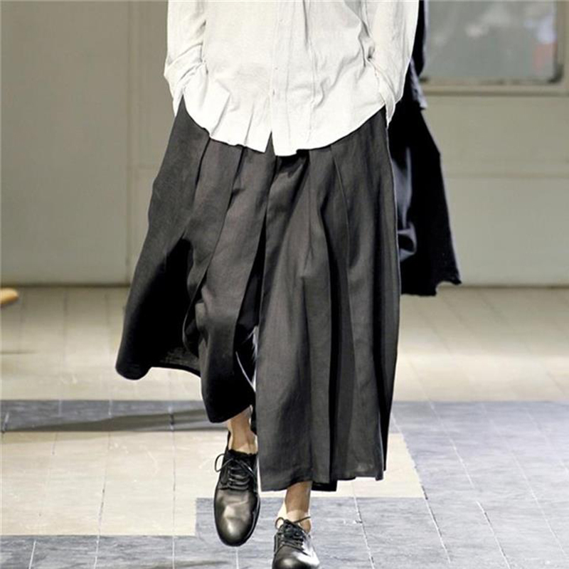 European and American skirt Yamamoto Yoshiji wide leg catwalk trendy men's loose casual pants cropped 201128