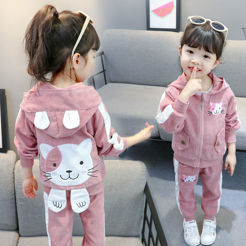 Girls Clothes Set toddler Girls clothing Suit top+Pants 2 Pcs Spring cat Children's Set Teen Girls Clothes Suit 2 3 4 6 Years Y1107