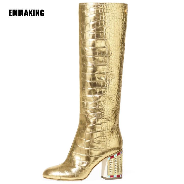 EMMA KING New Patchwork Gold Women Knee High Boots Gold Blingbling Square Toe High Heel Boots Ladies Long Winter 2020
EMMA KING New Patchwork Gold Women Knee High Boots Gold Blingbling Square Toe High Heel Boots Ladies Long Winter 2020